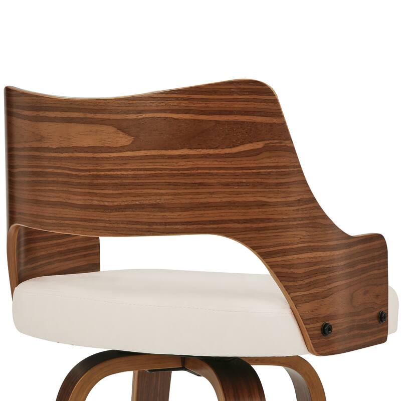 Modern Swivel Bar Stools with Curved Wood Back Upholstered Armrest Counter Stool