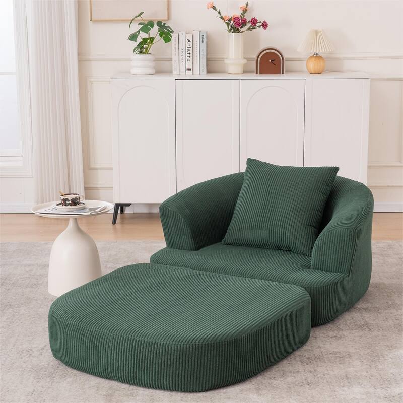 Foldable Corduroy Recliner Chair with Memory Foam Cushion