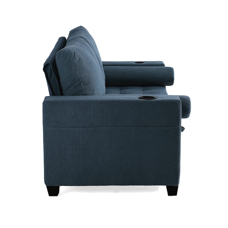Set of 2 Corduroy Convertible Sleeper Chairs Pull-Out Chair Beds with Adjustable Recline
