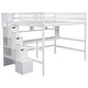 preview thumbnail 17 of 16, Full Size Loft Bed with Display Stand Desk Underneath, Wood High Loft Bed Frame with Storage Staircase and Storage Shelves