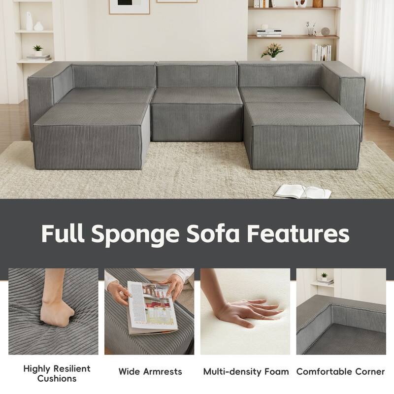 Solid Backrest Armless Corduroy Compression Sofa