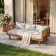 preview thumbnail 1 of 11, Claremont Outdoor 3-seat Acacia Wood Daybed by Christopher Knight Home Teak Finish + Light Gray Cushion