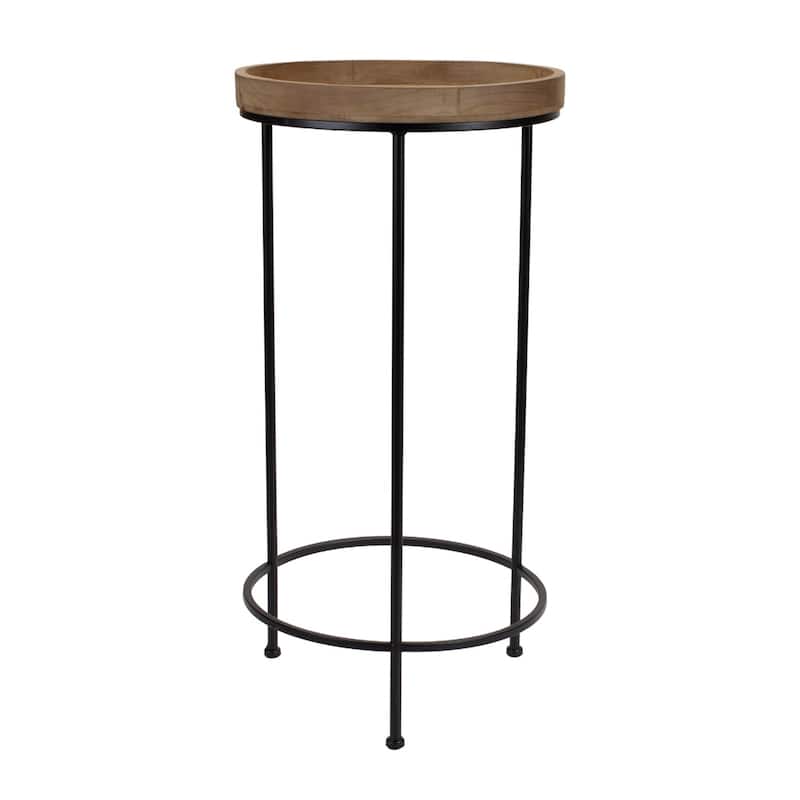 Brown Wood and Black Iron Round End Table Set of 3 with 3 Leg Bases for Living Room - 14.25” x 14.25” x 28.75” (D x W x H)