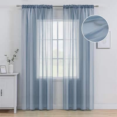 Dusty Blue Linen Sheer Curtains 54x84" Farmhouse