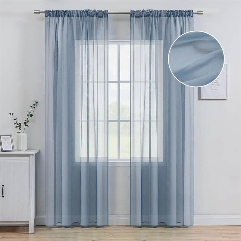 Dusty Blue Linen Sheer Curtains 54x84" Farmhouse