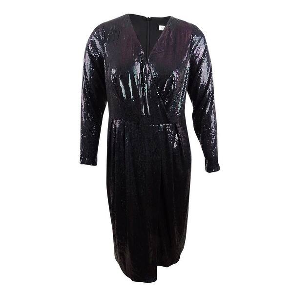 calvin klein black dress plus size Calvin Klein Plus Size Faux-wrap Dress In Black