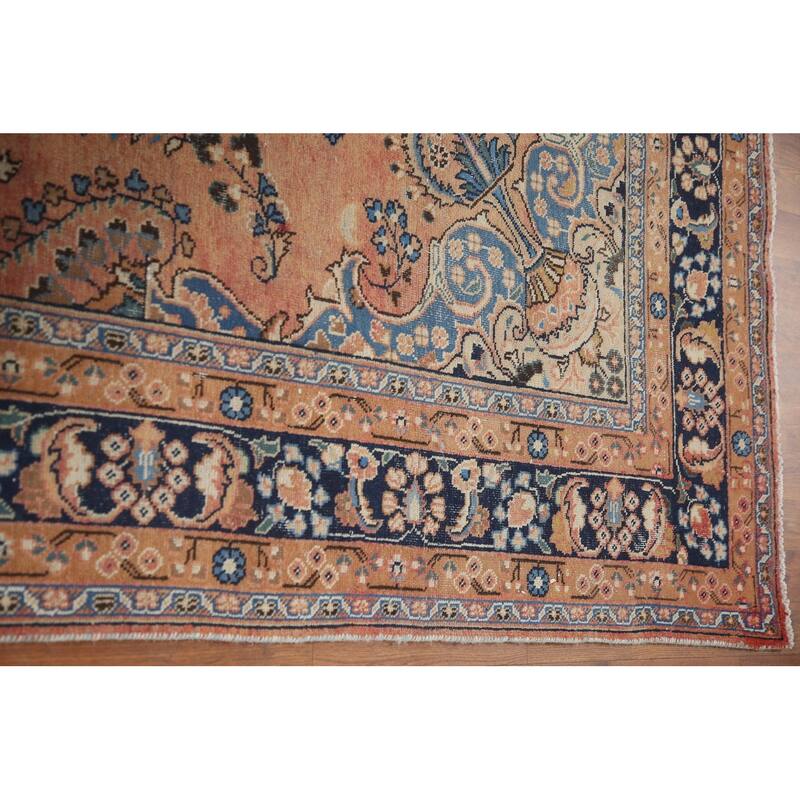 Hand Knotted Oriental 100% Wool Carpet Traditional Floral Oranges & Rust Mashad Area Rug - 9' 7'' X 6' 6''