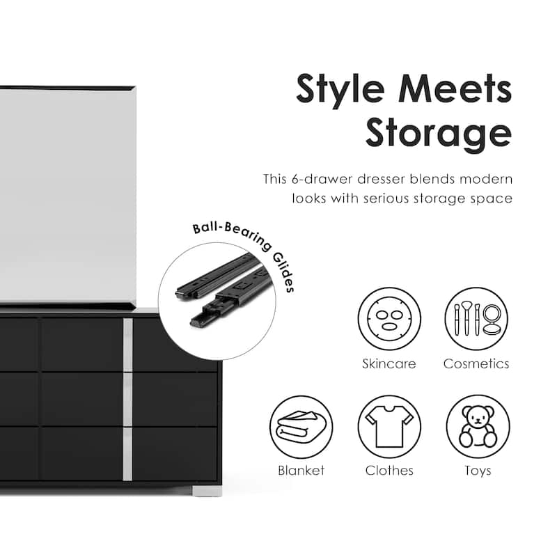 Furniture of America Erina Modern Glossy 2-Piece 6-Drawer Dresser and Mirror Set