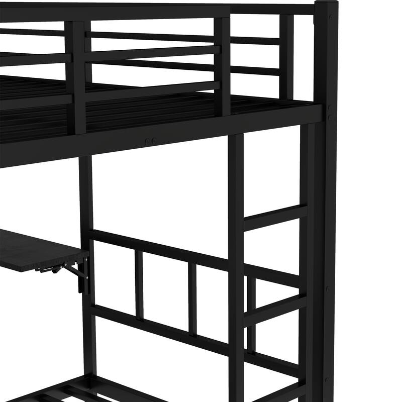 Roomfitters Twin/Full/Queen Metal Bunk Bed with Built-in Wardrobe, Trundle & Foldable Desk, Noise-Reduced Design, Black
