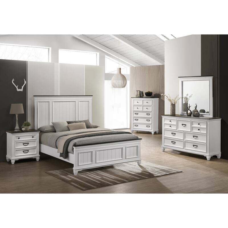 Clelane Wood Bedroom 5 piece Set with Shiplap Panel Queen Bed, Dresser, Mirror, Nightstand, and Chest