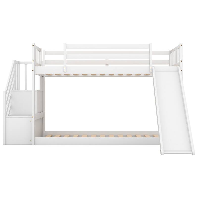 Space-Saving Twin Over Twin Bunk Bed with Convertible Slide and Storage Shelves