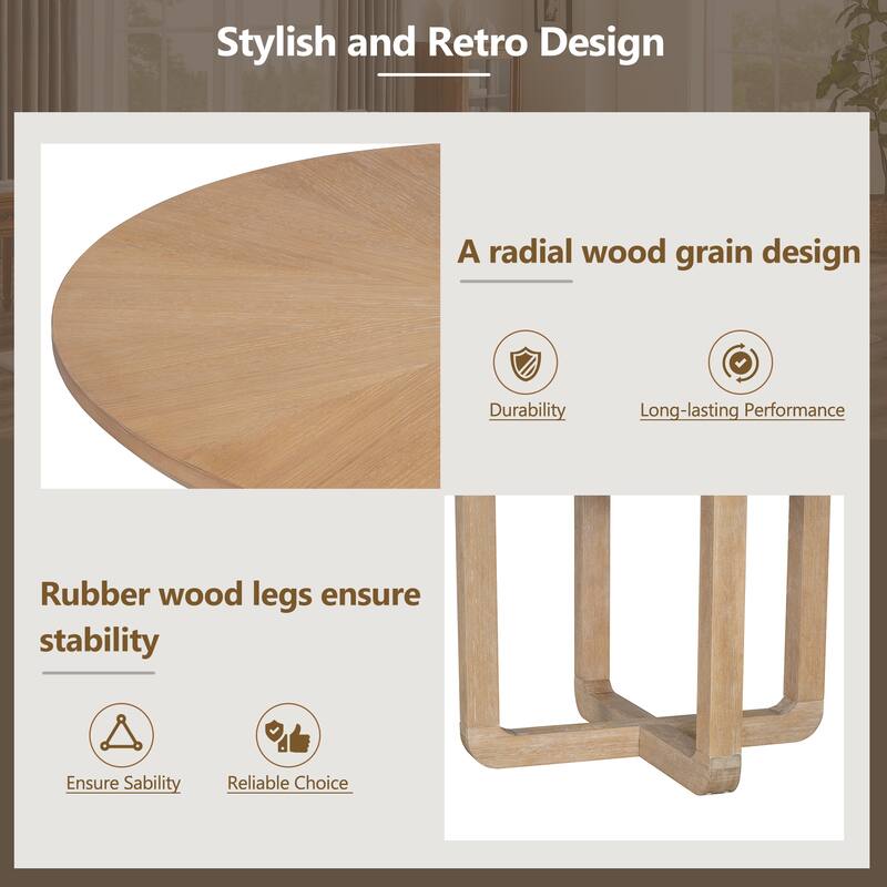 5-Piece Retro Dining Set with Radial Wood Grain & 4 Chairs