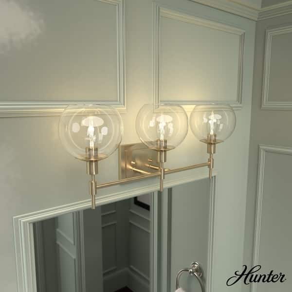 slide 2 of 11, Hunter Xidane Vanity Wall Light - Bathroom, Mid Century Modern, Glam - Clear glass 3 Light - Alturas Gold-Clear Glass