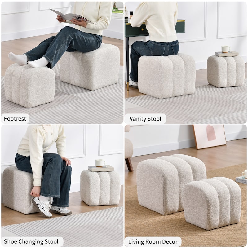 Modern 2-in-1 Nesting Upholstered Vanity Stool Ottoman Footrest Shoe Bench Set