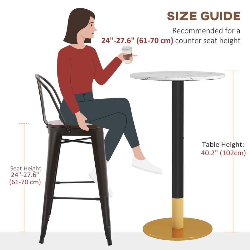 Bar Table with Round Faux-marbled Top for Home Bar