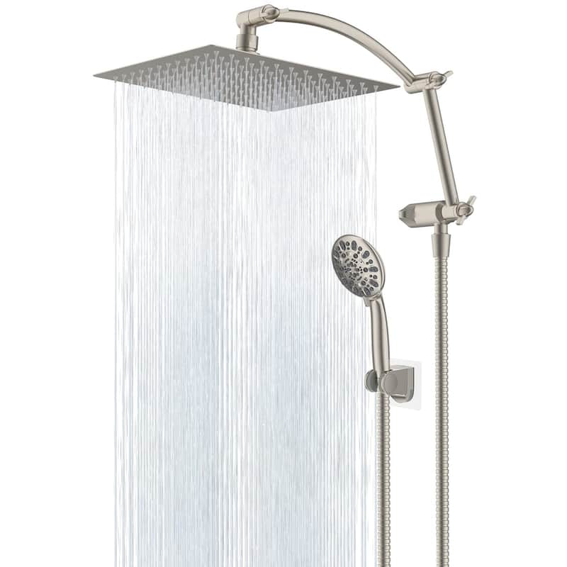 All Metal 10'' High Pressure Rainfall Shower Head With Handheld Spray - Brushed Nickel