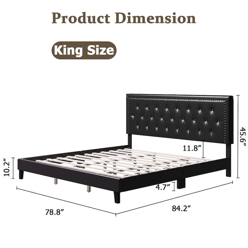 Upholstered Bed Frame with Adjustable Headboard
