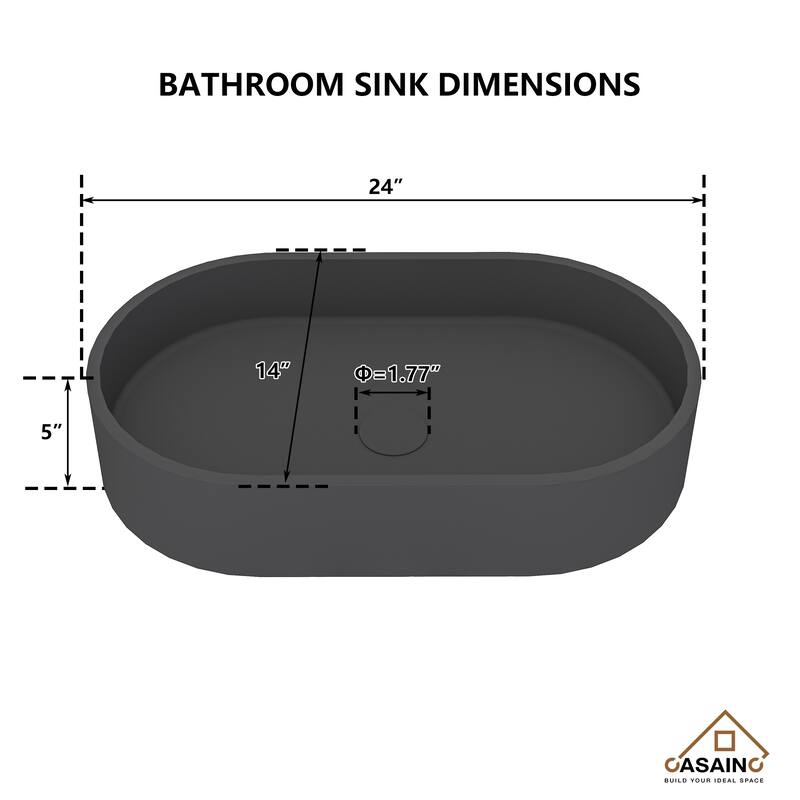 CASAINC Concrete Vessel Sink Oval Bathroom Sink Art Basin with the Same Color Drainer