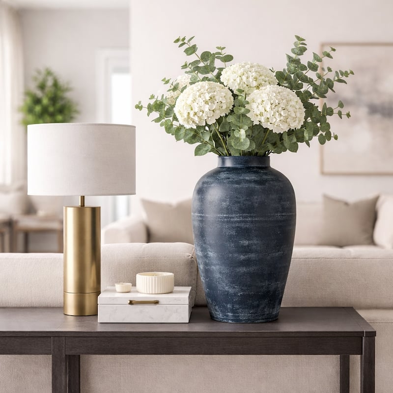 Textured Terracotta Vase with Distressed Finish - Tall Flower Vase