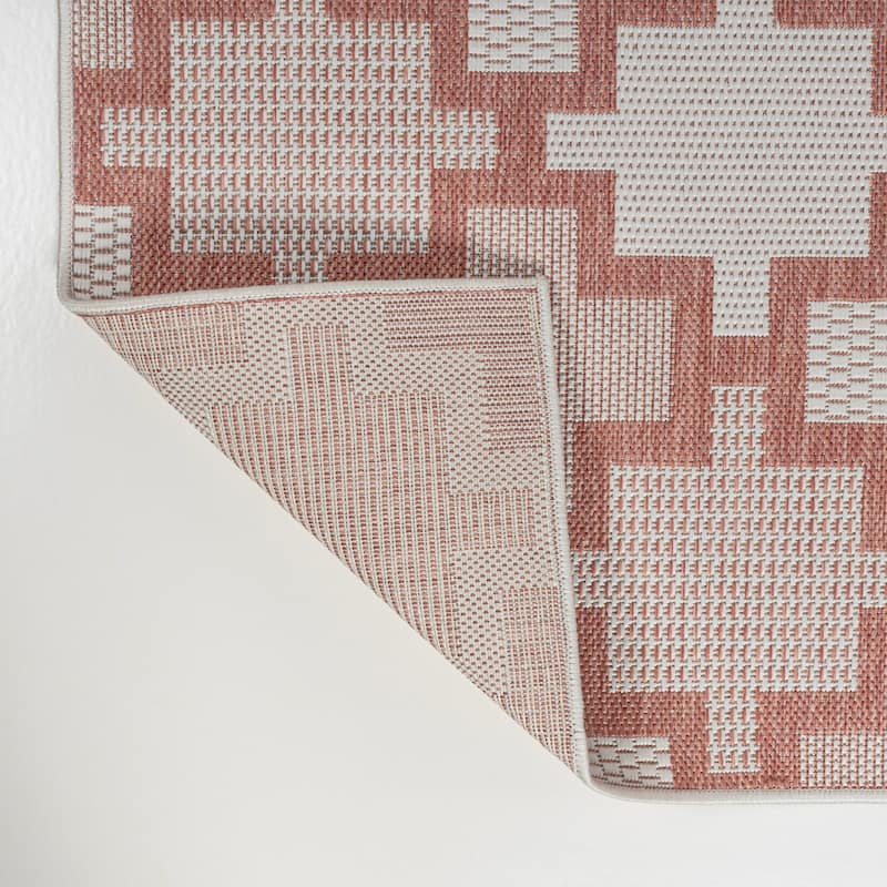 JONATHAN Y Lior Modern Geometric Tile Pattern Salmon/Cream Indoor/Outdoor Area Rug