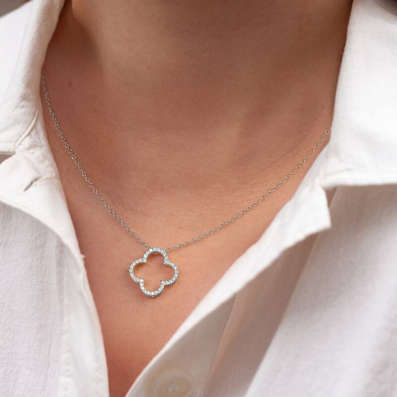 1/6ct - 1ct TDW Diamond 14K Gold Open Clover Pendant Necklace for Women