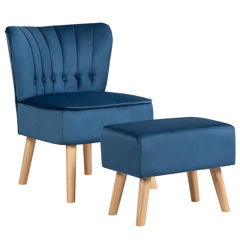 Costway Leisure Chair and Ottoman Thick Padded Button Tufted Sofa Set