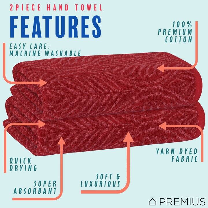 PREMIUS 2 Pack Leaf 100% Cotton Yarn Dyed Hand Towel, 16x28 Inches - 16x28 Inches