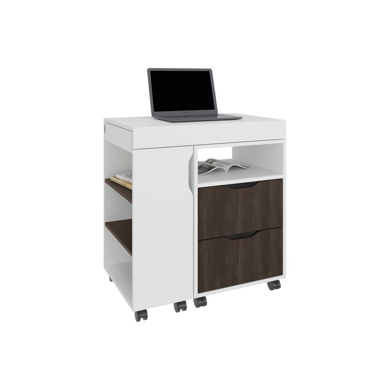 GDFStudio - Ava Extendable Desk with 2 Drawers, 4 Shelves, and Mobile Wheels
