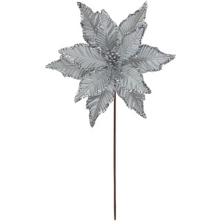 25" Glittered Silver Poinsettia Christmas Floral Pick - 25