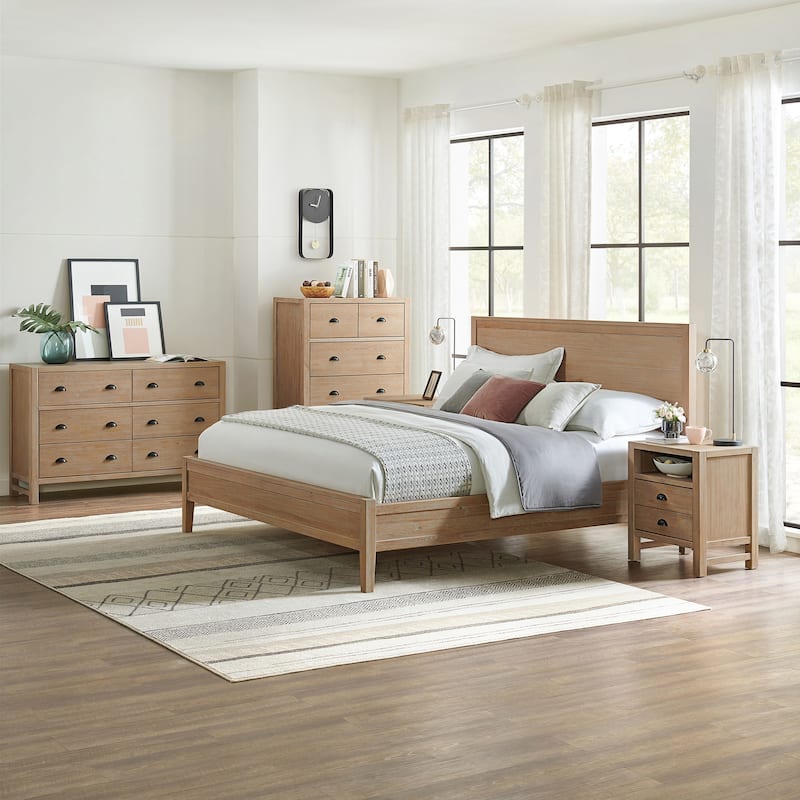 Arden 5-Piece Wood Bedroom Set with King Bed, Two 2-Drawer Nightstands, 5-Drawer Chest, 6-Drawer Dresser - Light Driftwood - King - 5 Piece