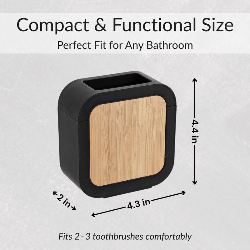 Modern Toothbrush Holder Rubber and Wood - 4.3 L x 2 W x 4.4 H