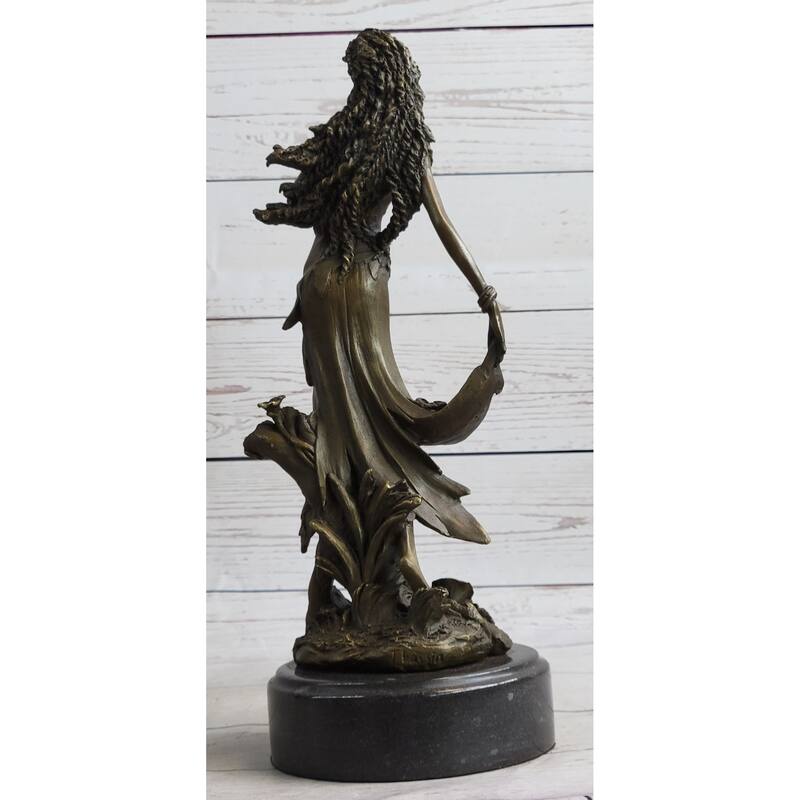 Gaia Earth Mother Nymph Female Figure Bronze Sculpture Statue On Marble Base