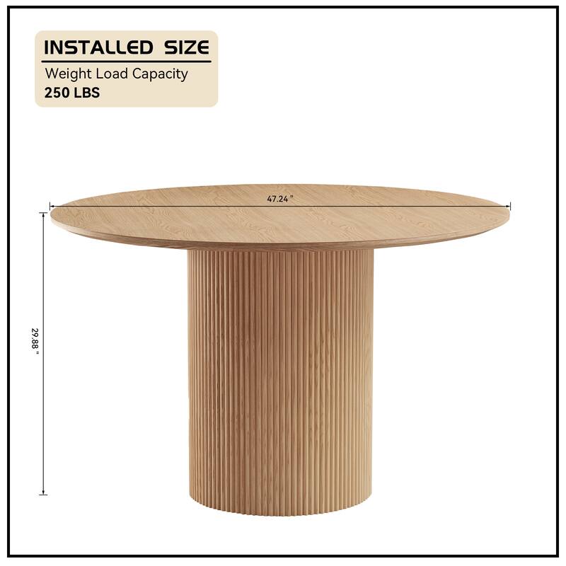Mid-Century Modern 47.24-Inch Round Natural Black MDF Dining Table