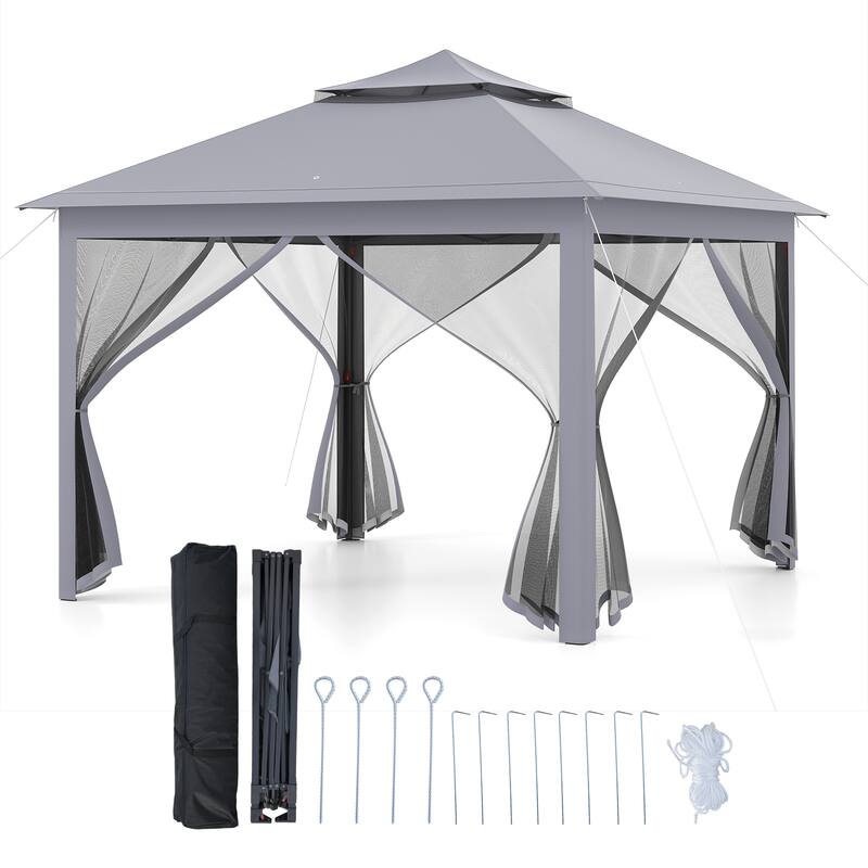 Gymax 11 ft x 11 ft Pop up Gazebo w/Mesh Netting Sidewalls Vented Top
