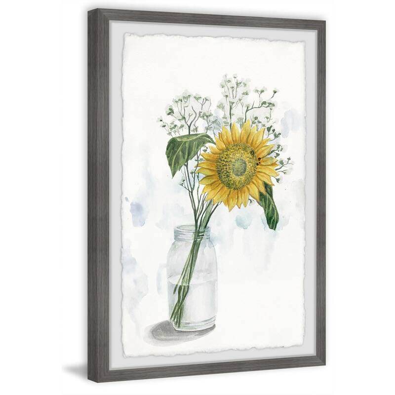 Sunflower in Glass Vase II Framed Wall Art, Floral Delight - A Blooming Accent for Your Living Space