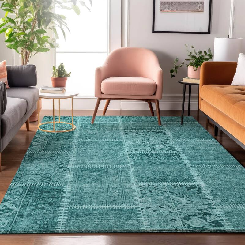 Premium Washable Super Soft Vintage Patchwork Mayfield Rug - Turquoise - 8' x 10' - Rectangle