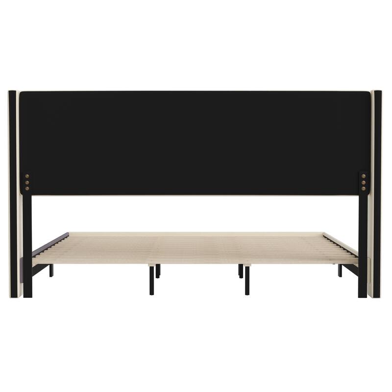 Upholstered Platform Bed with Wingback Headboard