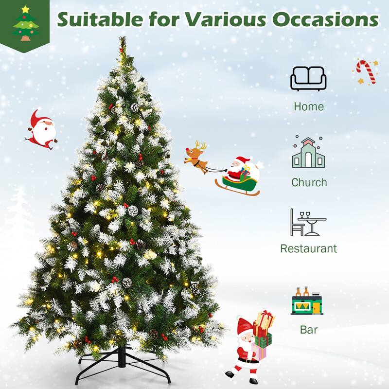 Gymax 6/7.5/9 FT Pre-lit Snow Sprayed Christmas Tree Artificial Xmas - See details