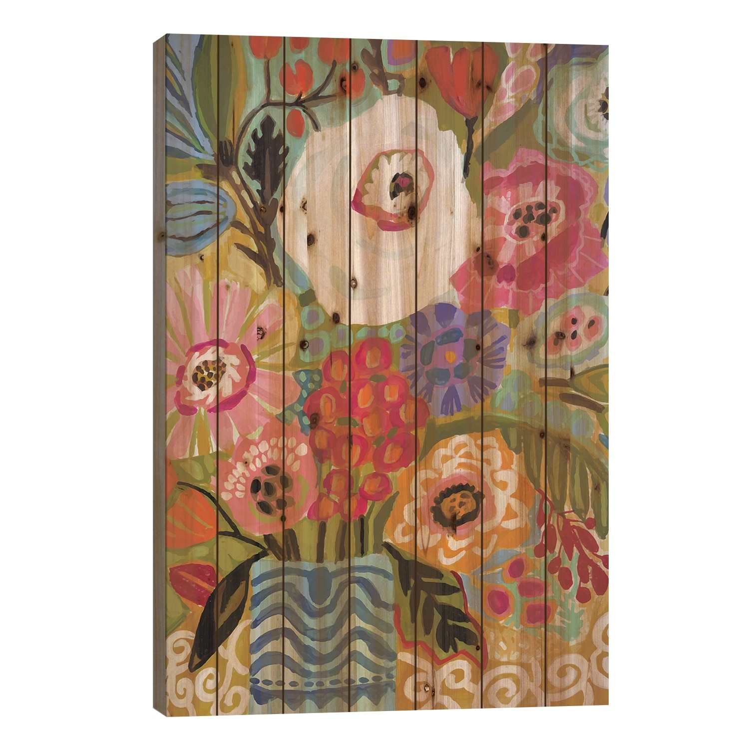 Fresh Flowers In Vase II Print On Wood by Karen Fields - Multi-Color
