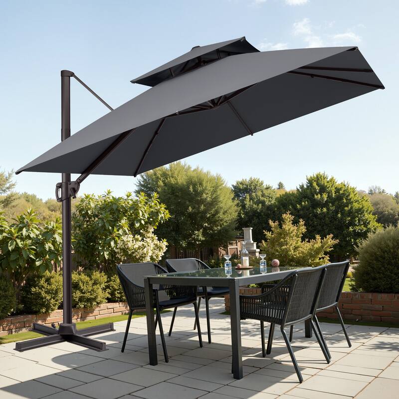 Outdoor 10ft Double Top Patio Cantilever Umbrella with Cross Base by Crestlive Products - Grey
