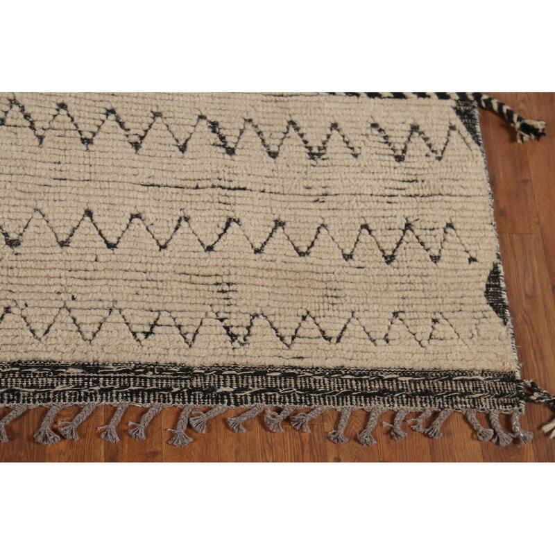Chevron Style Moroccan Area Rug Hand-Knotted Wool Carpet - 6'3"x 9'8"