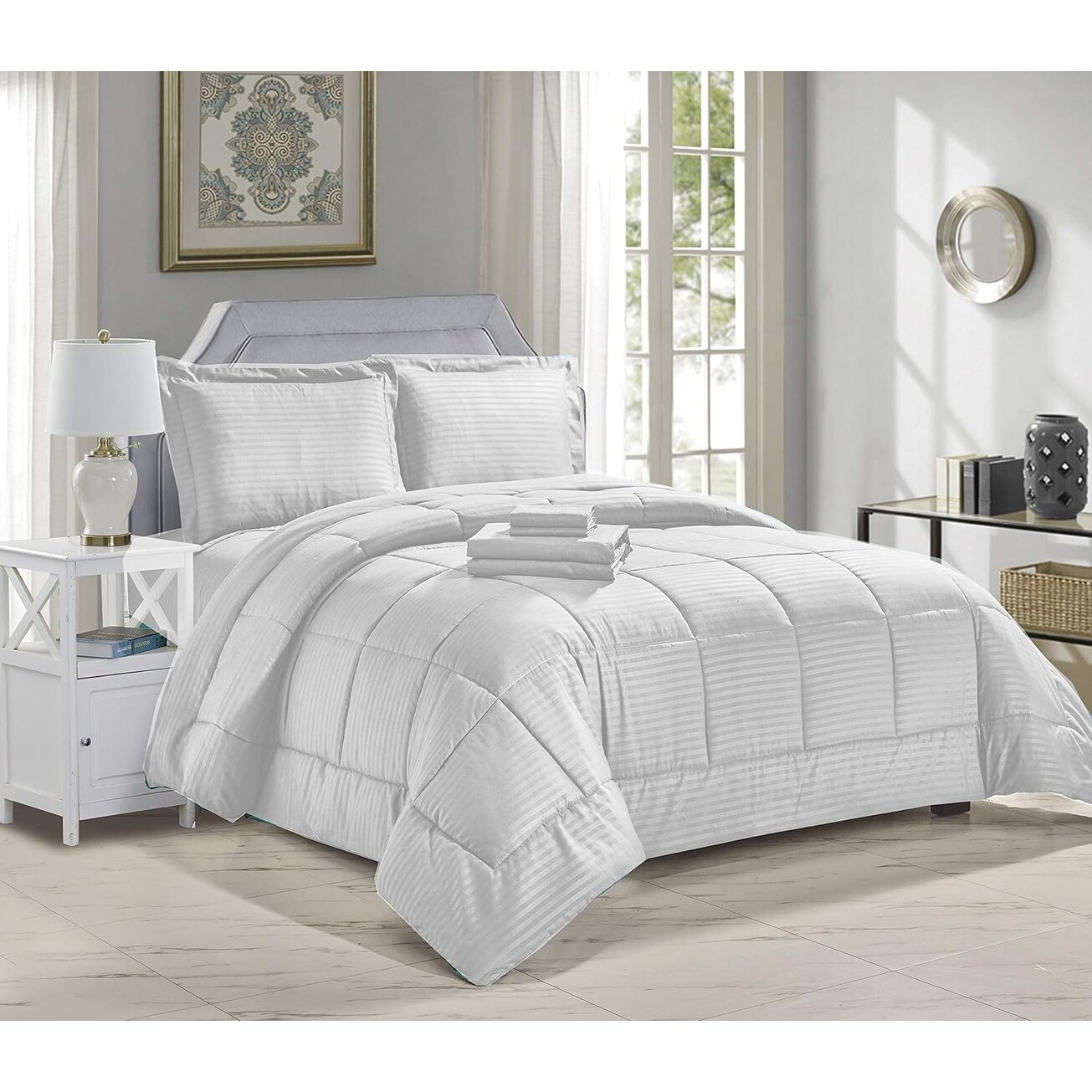 Home Essentials by Décor&More 8 Piece Embossed Stripe Bed in a Bag - N/A