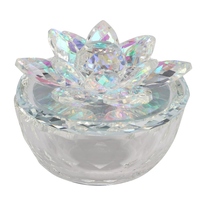 Decorative Rainbow Lotus Top Glass Trinket Dish for Jewelry and Keepsake Storage
