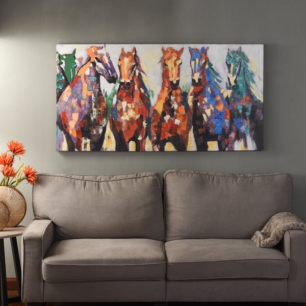 slide 7 of 7, Porch & Den 'Race Ready Horses' Hand-embellished Stretched Canvas Print Wall Art
