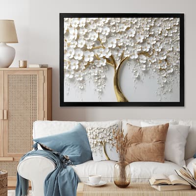Designart "White Orchid Tree Garden Of Branches Iii" Tree Floral Framed Wall Decor