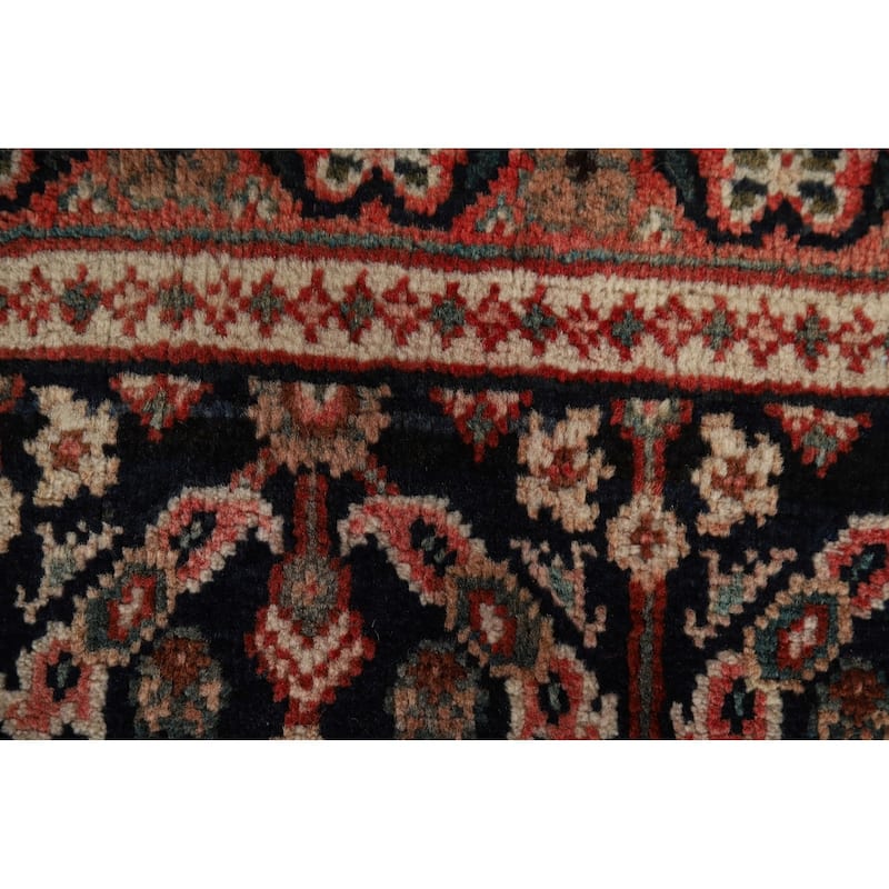 Geometric Mahal Vintage Persian Runner Rug Handmade Wool Carpet - 3'5" x 11'1"