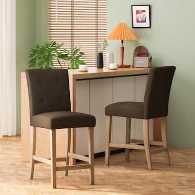26 Inch Fabric Button Tufted Counter Stools, Set of 2