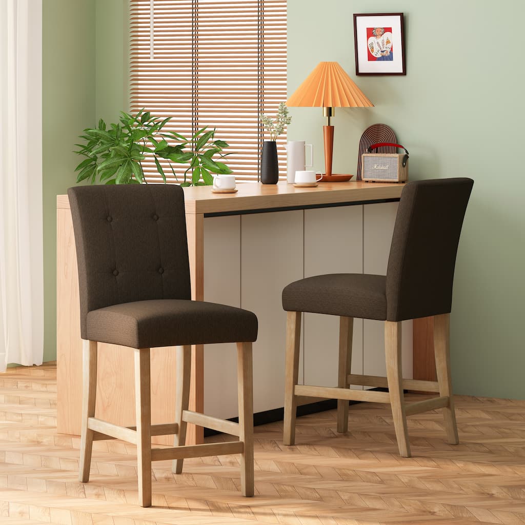 26 Inch Fabric Button Tufted Counter Stools, Set of 2