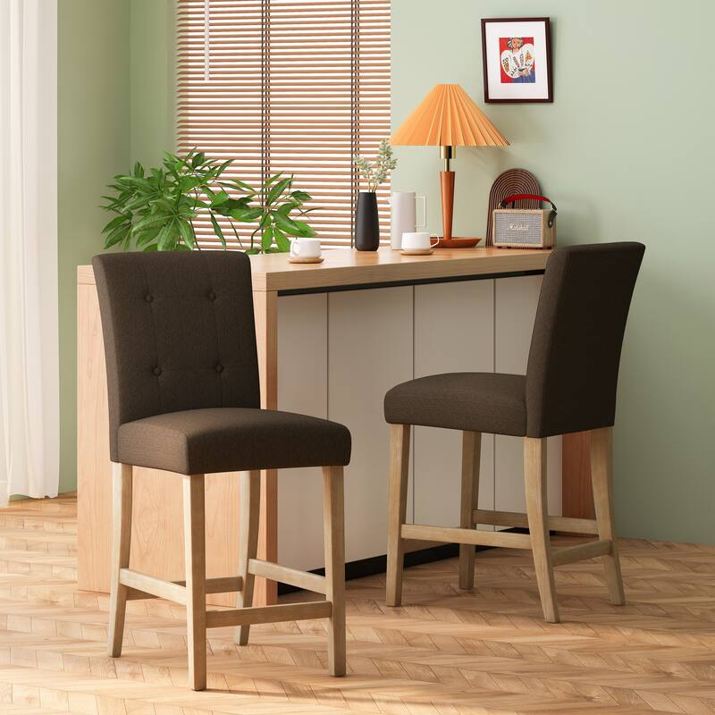 Button Tufted 26 Inch Counter Stools, Set Of 2
