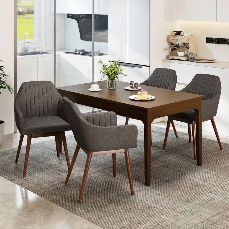 Gymax Set of 4 Dining Chairs Upholstered Kitchen Table Chairs w/ Solid